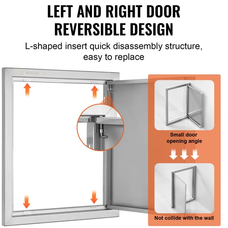 VEVOR BBQ Access Door, 18W x 21H Inch Single Outdoor Kitchen Door, Stainless Steel Flush Mount Door, Wall Vertical Door with Recessed Handle, for BBQ Island, Grilling Station, Outside Cabinet