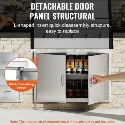 VEVOR BBQ Access Door, 39W x 26H Inch Double Outdoor Kitchen Door, Stainless Steel Flush Mount Door, Wall Vertical Door with Handles and Hooks, for BBQ Island, Grilling Station, Outside Cabinet