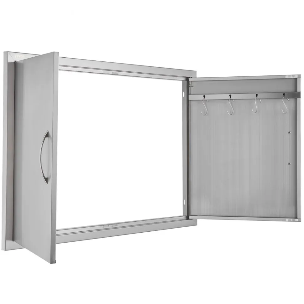 VEVOR BBQ Access Door, 39W x 26H Inch Double Outdoor Kitchen Door, Stainless Steel Flush Mount Door, Wall Vertical Door with Handles and Hooks, for BBQ Island, Grilling Station, Outside Cabinet