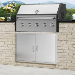 VEVOR BBQ Access Door, 39W x 26H Inch Double Outdoor Kitchen Door, Stainless Steel Flush Mount Door, Wall Vertical Door with Handles and Hooks, for BBQ Island, Grilling Station, Outside Cabinet