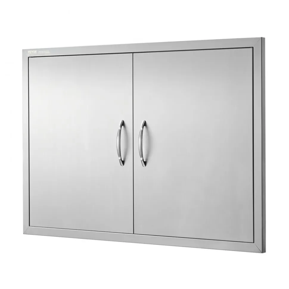 VEVOR BBQ Access Door, 39W x 26H Inch Double Outdoor Kitchen Door, Stainless Steel Flush Mount Door, Wall Vertical Door with Handles and Hooks, for BBQ Island, Grilling Station, Outside Cabinet