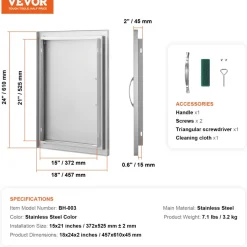 VEVOR BBQ Access Door, 36W x 24H Inch Double Outdoor Kitchen Door, Stainless Steel Flush Mount Door, Wall Vertical Door with Handles, for BBQ Island, Grilling Station, Outside Cabinet
