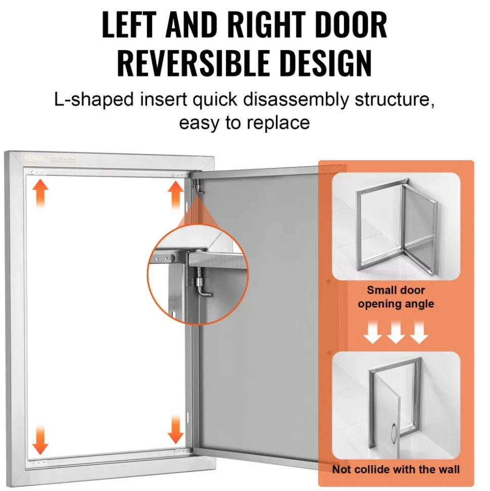 VEVOR BBQ Access Door, 36W x 24H Inch Double Outdoor Kitchen Door, Stainless Steel Flush Mount Door, Wall Vertical Door with Handles, for BBQ Island, Grilling Station, Outside Cabinet