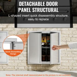 VEVOR BBQ Access Door, 24W x 24H Inch Double Outdoor Kitchen Door, Stainless Steel Flush Mount Door, Wall Vertical Door with Recessed Handles , for BBQ Island, Grilling Station, Outside Cabinet