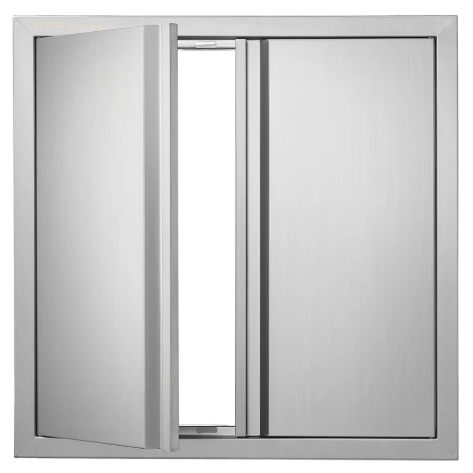 VEVOR BBQ Access Door, 24W x 24H Inch Double Outdoor Kitchen Door, Stainless Steel Flush Mount Door, Wall Vertical Door with Recessed Handles , for BBQ Island, Grilling Station, Outside Cabinet