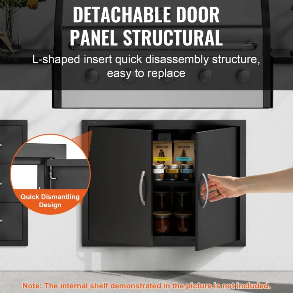 VEVOR BBQ Access Door, 31W x 24H Inch Double Outdoor Kitchen Door, Cold Plate Flush Mount Door, Wall Vertical Door with Handles, for BBQ Island, Grilling Station, Outside Cabinet(Stainless Steel + Oil-Sprayed Product)
