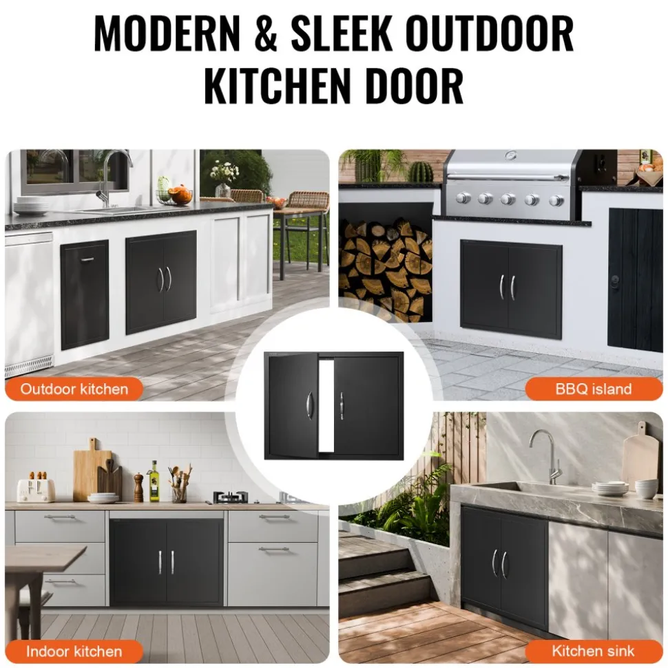 VEVOR BBQ Access Door, 31W x 24H Inch Double Outdoor Kitchen Door, Cold Plate Flush Mount Door, Wall Vertical Door with Handles, for BBQ Island, Grilling Station, Outside Cabinet(Stainless Steel + Oil-Sprayed Product)