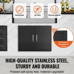 VEVOR BBQ Access Door, 31W x 24H Inch Double Outdoor Kitchen Door, Cold Plate Flush Mount Door, Wall Vertical Door with Handles, for BBQ Island, Grilling Station, Outside Cabinet(Stainless Steel + Oil-Sprayed Product)