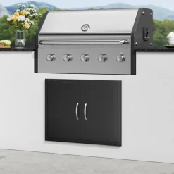 VEVOR BBQ Access Door, 31W x 24H Inch Double Outdoor Kitchen Door, Cold Plate Flush Mount Door, Wall Vertical Door with Handles, for BBQ Island, Grilling Station, Outside Cabinet(Stainless Steel + Oil-Sprayed Product)