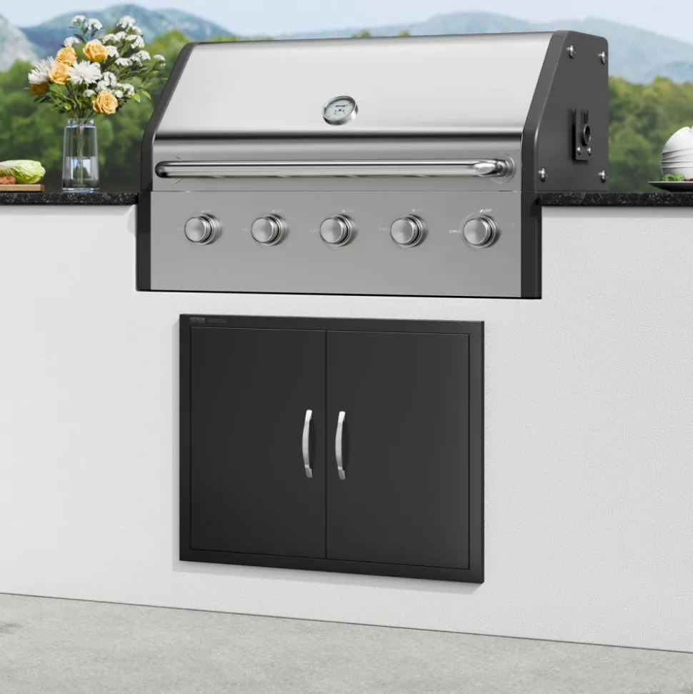 VEVOR BBQ Access Door, 31W x 24H Inch Double Outdoor Kitchen Door, Cold Plate Flush Mount Door, Wall Vertical Door with Handles, for BBQ Island, Grilling Station, Outside Cabinet(Stainless Steel + Oil-Sprayed Product)