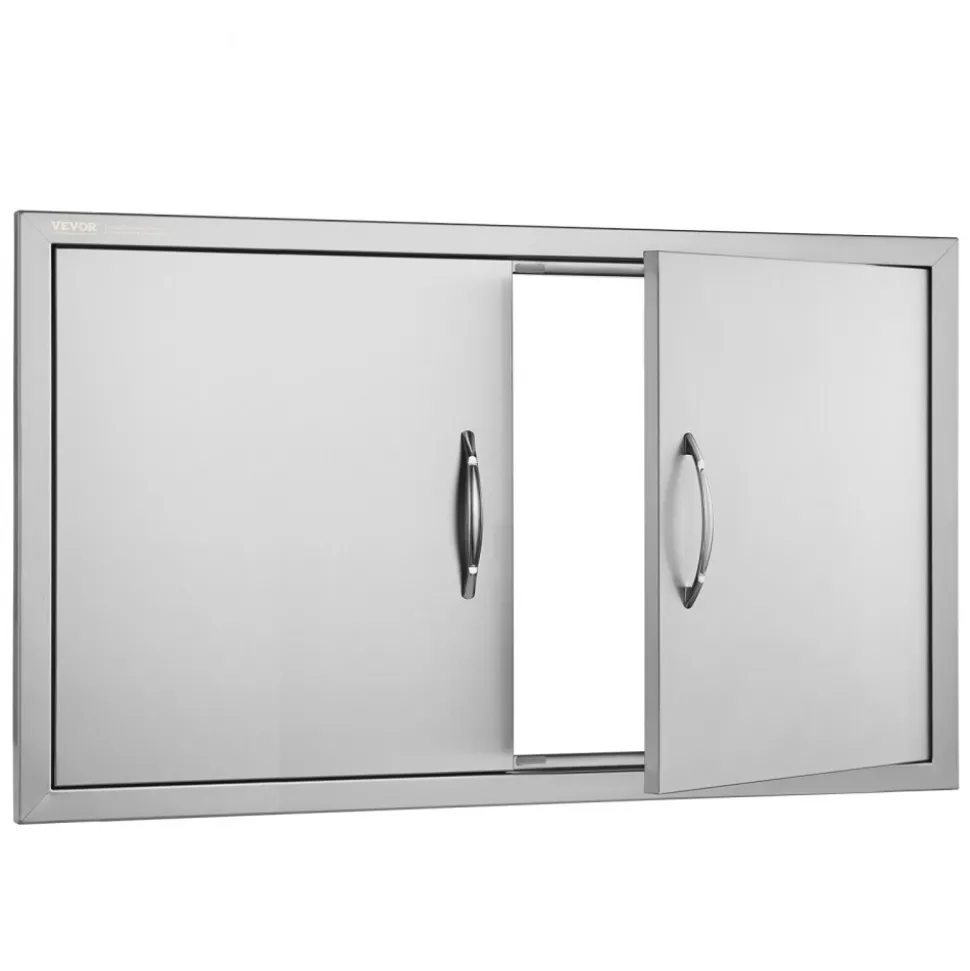 VEVOR BBQ Access Door, 36W x 21H Inch Double Outdoor Kitchen Door, Stainless Steel Flush Mount Door, Wall Vertical Door with Handles, for BBQ Island, Grilling Station, Outside Cabinet