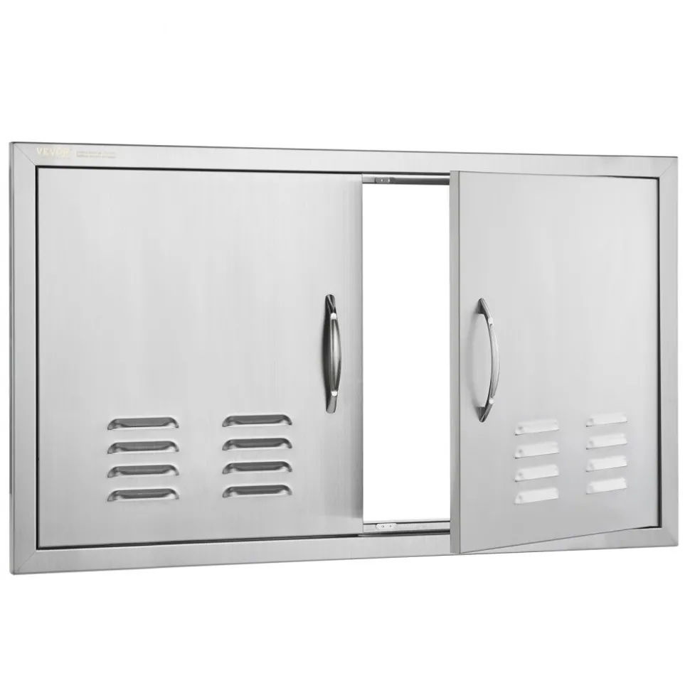 VEVOR BBQ Access Door, 36W x 21H Inch Double Outdoor Kitchen Door, Stainless Steel Flush Mount Door, Wall Vertical Door with Handles and Vents, for BBQ Island, Grilling Station, Outside Cabinet