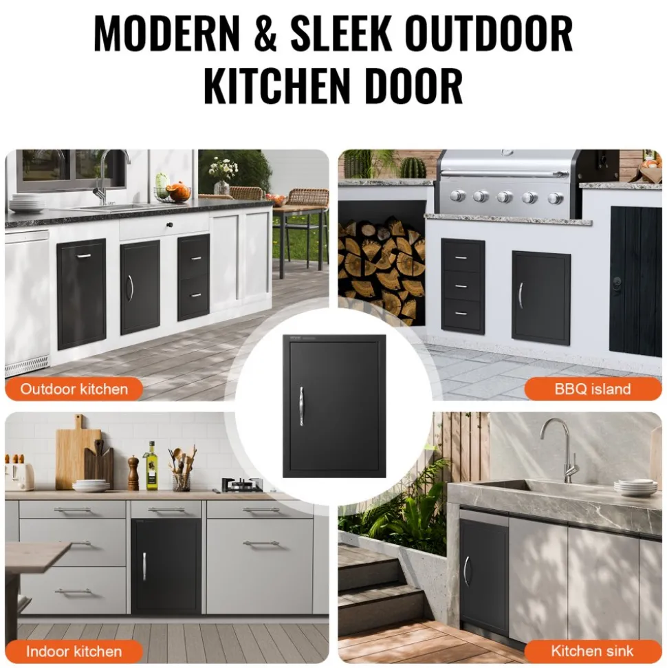 VEVOR BBQ Access Door, 16W x 22H Inch Single Outdoor Kitchen Door, Cold Plate Flush Mount Door, Wall Vertical Door with Handle, for BBQ Island, Grilling Station, Outside Cabinet