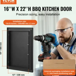 VEVOR BBQ Access Door, 16W x 22H Inch Single Outdoor Kitchen Door, Cold Plate Flush Mount Door, Wall Vertical Door with Handle, for BBQ Island, Grilling Station, Outside Cabinet