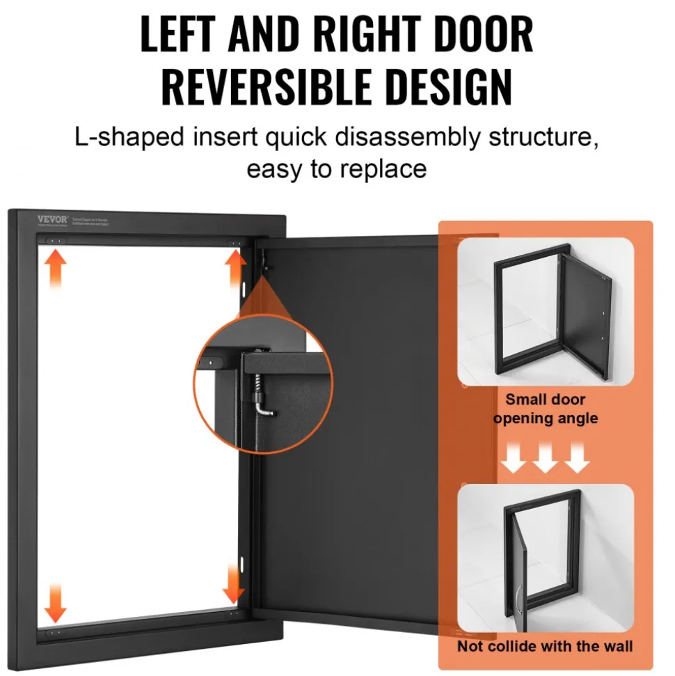 VEVOR BBQ Access Door, 16W x 22H Inch Single Outdoor Kitchen Door, Cold Plate Flush Mount Door, Wall Vertical Door with Handle, for BBQ Island, Grilling Station, Outside Cabinet