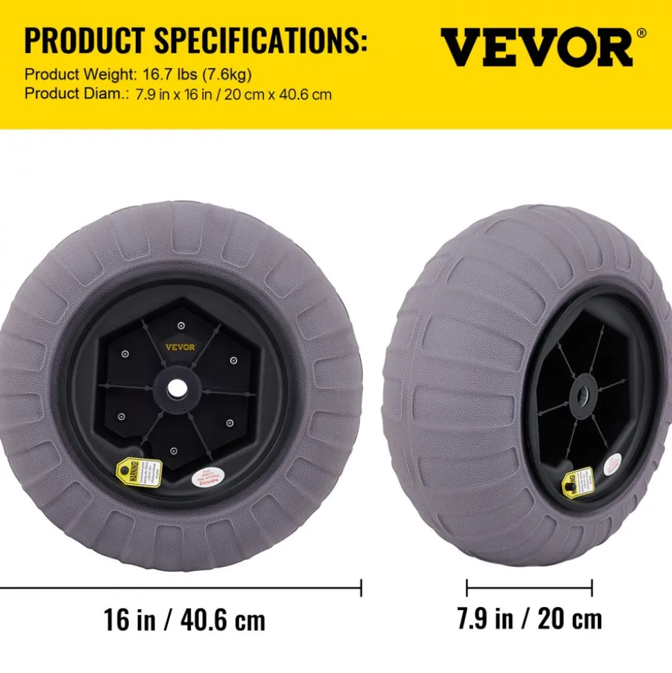 VEVOR Beach Balloon Wheels, 16" Replacement Sand Tires, TPU Cart Tires for Kayak Dolly, Canoe Cart and Buggy with Free Air Pump, 2-Pack