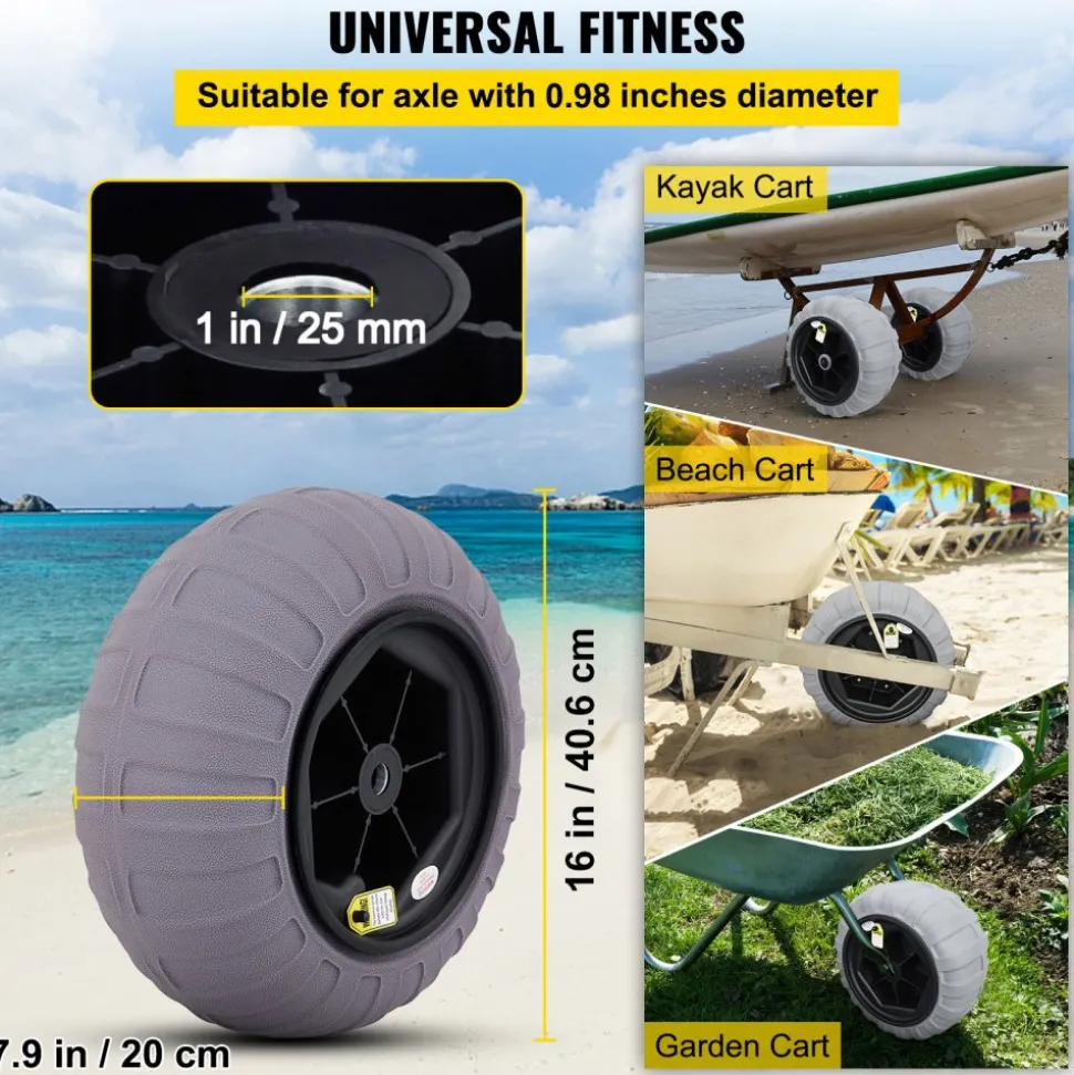VEVOR Beach Balloon Wheels, 16" Replacement Sand Tires, TPU Cart Tires for Kayak Dolly, Canoe Cart and Buggy with Free Air Pump, 2-Pack