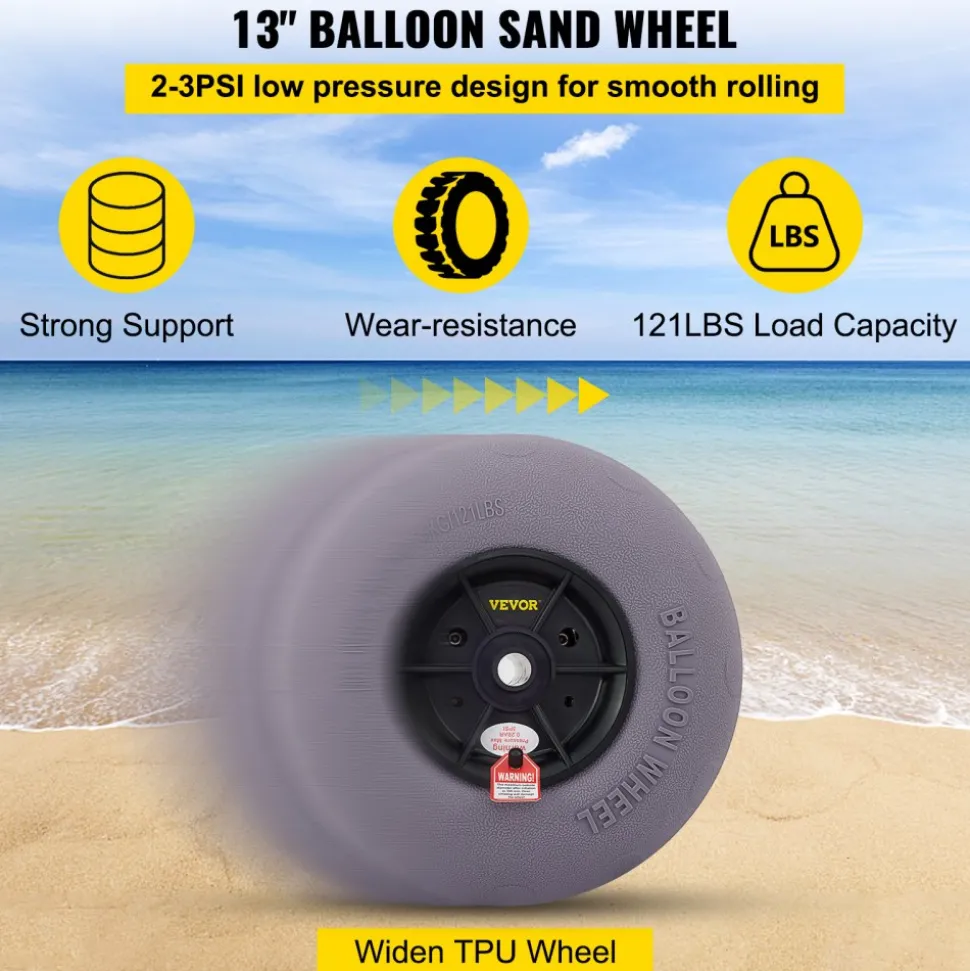 VEVOR Beach Balloon Wheels, 13" Replacement Sand Tires, TPU Cart Tires for Kayak Dolly, Canoe Cart and Buggy with Free Air Pump, 2-Pack