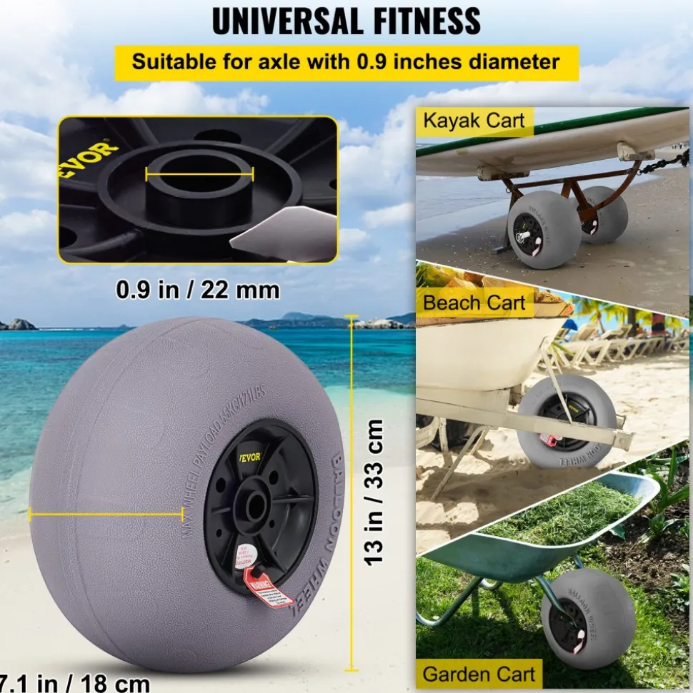 VEVOR Beach Balloon Wheels, 13" Replacement Sand Tires, TPU Cart Tires for Kayak Dolly, Canoe Cart and Buggy with Free Air Pump, 2-Pack