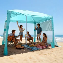VEVOR Beach Cabana, 8 x 8 ft Beach Canopy with Side Wall, UPF 50+ Protection Easy Setup Cabana Tent with Sand Pockets, Adjustable Height Portable Shade Sun Shelter Umbrella for Family & Friends, Green