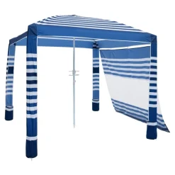 VEVOR Beach Cabana, 8 x 8 ft Beach Canopy with Side Wall, UPF 50+ Protection Easy Setup Cabana Tent with Sand Pockets, Adjustable Height Portable Shade Sun Shelter Umbrella for Family, Navy Stripes