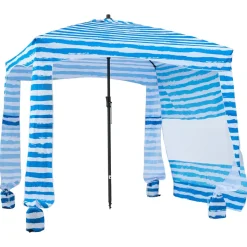 VEVOR Beach Cabana, 6 x 6 ft Beach Canopy with Side Wall, UPF 50+ Protection Easy Setup Cabana Tent with Sand Pockets, Portable Shade Sun Shelter Umbrella for Whole Family & Friends, Blue Stripes