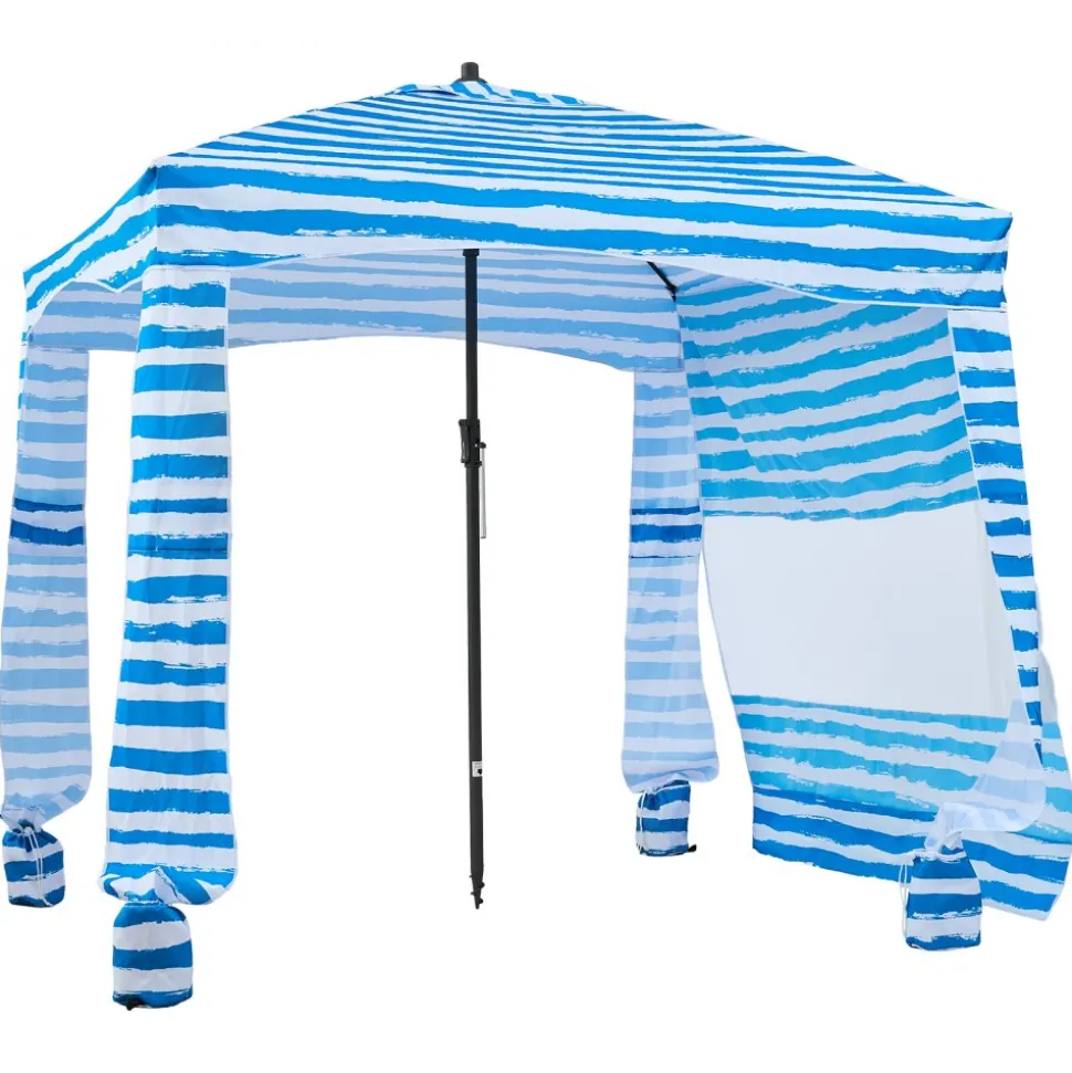 VEVOR Beach Cabana, 6 x 6 ft Beach Canopy with Side Wall, UPF 50+ Protection Easy Setup Cabana Tent with Sand Pockets, Portable Shade Sun Shelter Umbrella for Whole Family & Friends, Blue Stripes