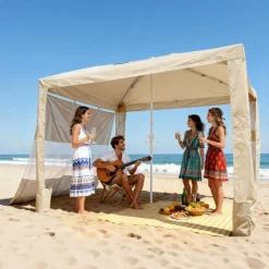 VEVOR Beach Cabana, 8 x 8 ft Beach Canopy with Side Wall, UPF 50+ Protection Easy Setup Cabana Tent with Sand Pockets, Adjustable Height Portable Shade Sun Shelter Umbrella for Family & Friends, Khaki
