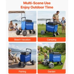 VEVOR Beach Cart with Large Wheels for Sand, 165 lbs Load Capacity, Heavy Duty Folding Beach Wagon with 12
