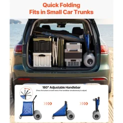 VEVOR Beach Cart with Large Wheels for Sand, 165 lbs Load Capacity, Heavy Duty Folding Beach Wagon with 12