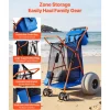 VEVOR Beach Cart with Large Wheels for Sand, 165 lbs Load Capacity, Heavy Duty Folding Beach Wagon with 10" Solid Wheels, Insulated Cooler Bag, Umbrella Holder, Holds 4 Chairs for Camping & Fishing