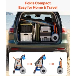 VEVOR Beach Cart with Large Wheels for Sand, 165 lbs Load Capacity, Heavy Duty Folding Beach Wagon with 10