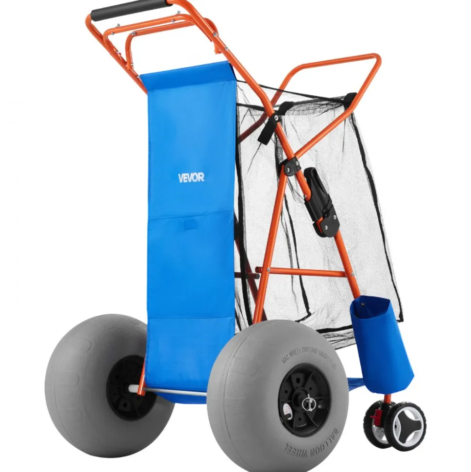 VEVOR Beach Cart with Large Wheels for Sand, 165 lbs Load Capacity, Heavy Duty Folding Beach Wagon with 10" Solid Wheels, Insulated Cooler Bag, Umbrella Holder, Holds 4 Chairs for Camping & Fishing