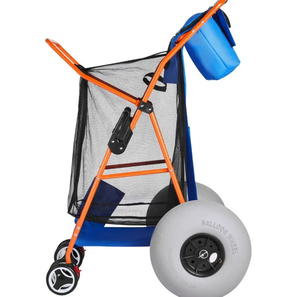 VEVOR Beach Cart with Large Wheels for Sand, 165 lbs Load Capacity, Heavy Duty Folding Beach Wagon with 10" Solid Wheels, Insulated Cooler Bag, Umbrella Holder, Holds 4 Chairs for Camping & Fishing