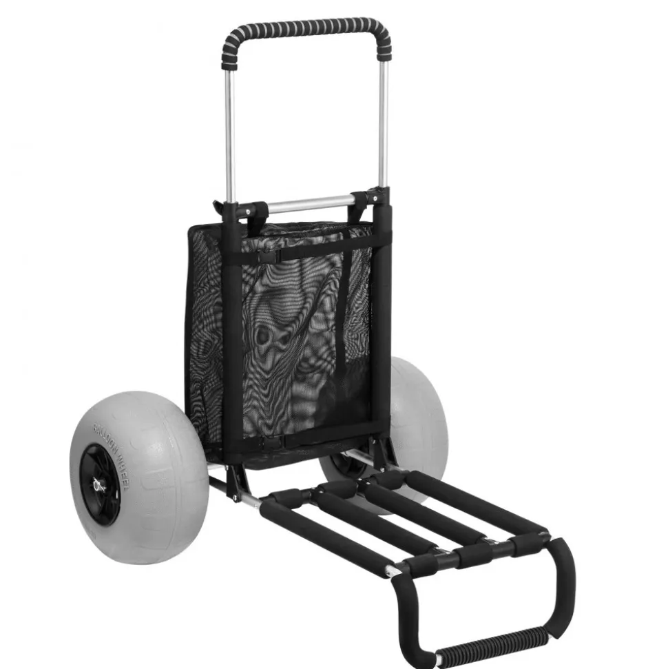 VEVOR Beach Dolly with Big Wheels for Sand, 29.9" x 15.4" Cargo Deck, w/ 12" Balloon Wheels, 165LBS Loading Capacity Folding Sand Cart & 27" to 44.7" Adjustable Height, Heavy Duty Cart for Beach