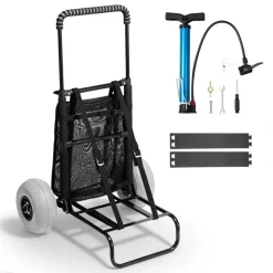 VEVOR Beach Dolly with Big Wheels for Sand, 20.1" x 14.6" Cargo Deck, w/ 9" Balloon Wheels, 165LBS Loading Capacity Folding Sand Cart & 27.2" to 44.9" Adjustable Height, Heavy Duty Cart for Beach