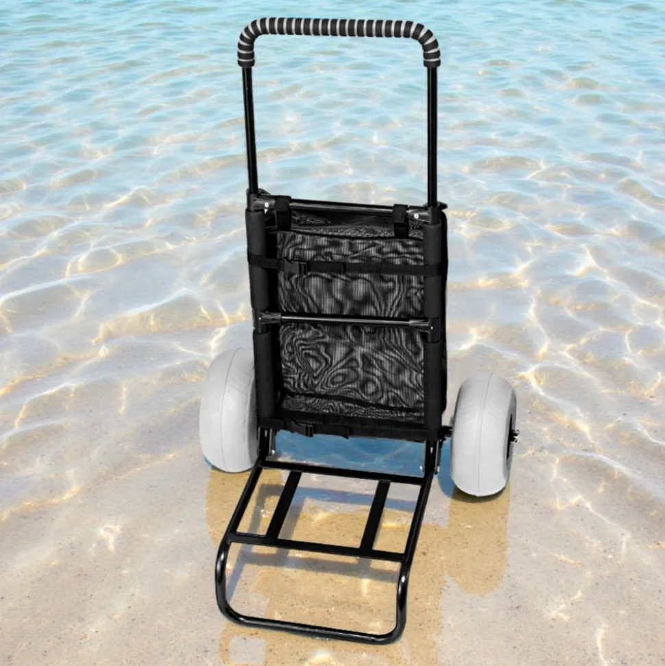 VEVOR Beach Dolly with Big Wheels for Sand, 20.1" x 14.6" Cargo Deck, w/ 9" Balloon Wheels, 165LBS Loading Capacity Folding Sand Cart & 27.2" to 44.9" Adjustable Height, Heavy Duty Cart for Beach