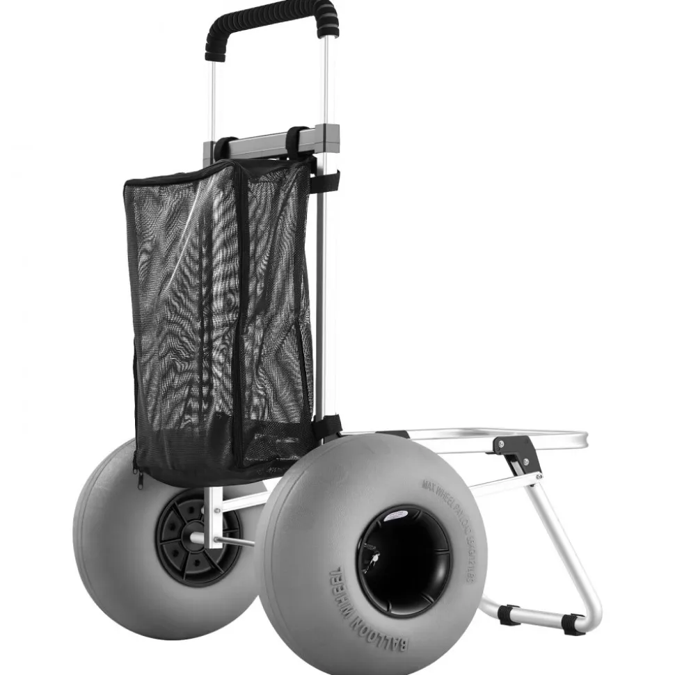 VEVOR Beach Dolly with Big Wheels for Sand, 20" x 15" Cargo Deck, Folding Sand Cart with 12" Balloon Wheels, 165 lbs Loading Capacity & 34" to 46" Adjustable Height, Heavy Duty Cart for Beach Camping