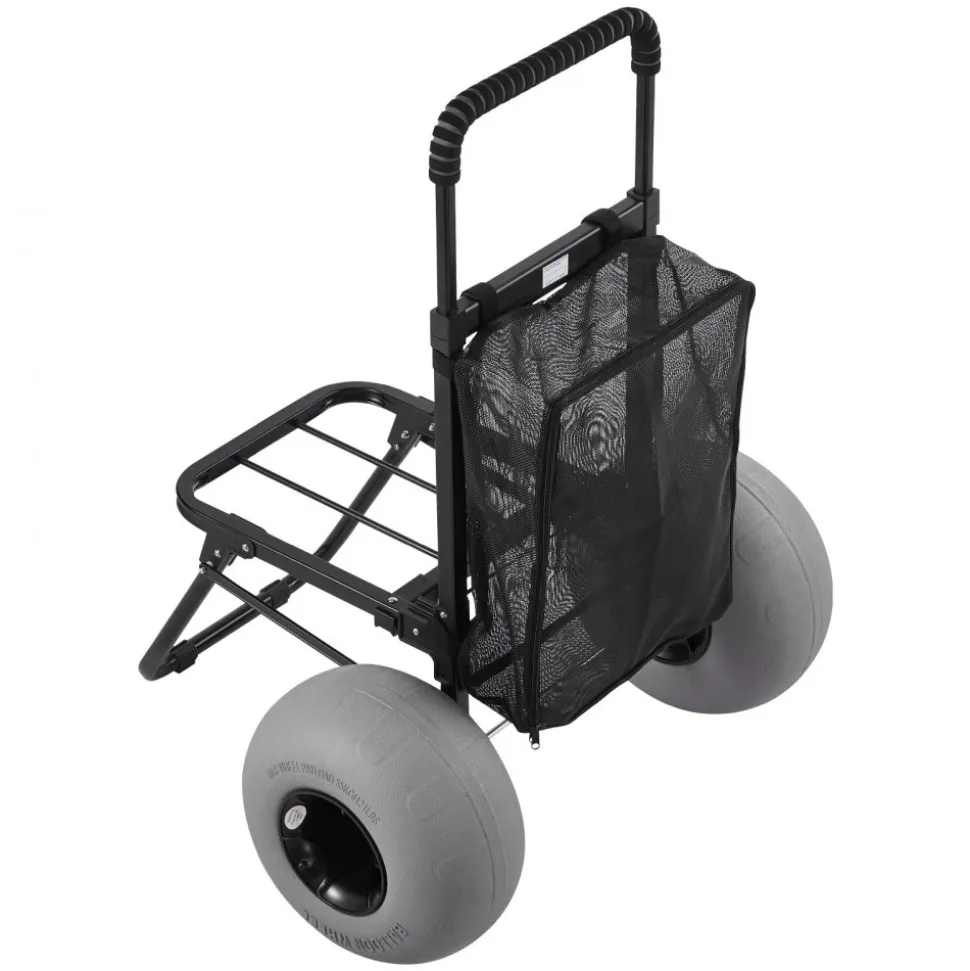 VEVOR Beach Dolly with Big Wheels for Sand, 18" x 15" Cargo Deck, Folding Sand Cart with 12" Balloon Wheels, 165 lbs Loading Capacity & 34" to 45" Adjustable Height, Heavy Duty Cart for Beach Camping