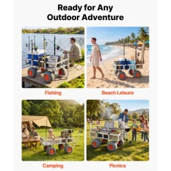 VEVOR Beach Fishing Cart, 350 lbs Load Capacity, Fishing Cart Wagon with Heavy-Duty Aluminum Alloy Frame, 13-Inch All-Terrain PU Balloon Tires, 6 Rod Holders, for Outdoor Activities Camping Picnic