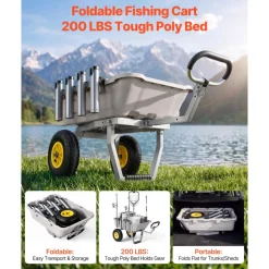 VEVOR Beach Fishing Cart, 200 lbs Load Capacity, Fishing Cart with Poly Bed, Heavy-Duty Aluminum Alloy Frame, 13-Inch All-Terrain Tires, 8 Rod Holders, Strap, Easy to Clean, for Outdoor Camping Picnic
