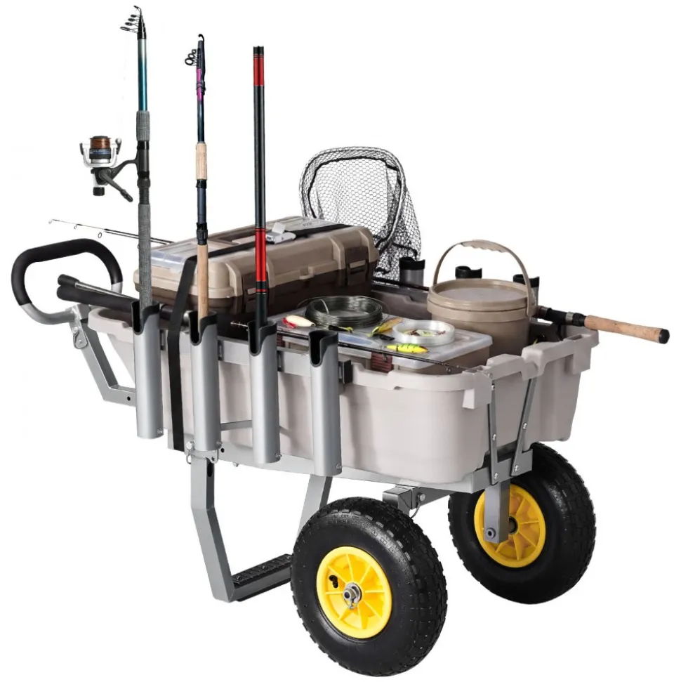 VEVOR Beach Fishing Cart, 200 lbs Load Capacity, Fishing Cart with Poly Bed, Heavy-Duty Aluminum Alloy Frame, 13-Inch All-Terrain Tires, 8 Rod Holders, Strap, Easy to Clean, for Outdoor Camping Picnic