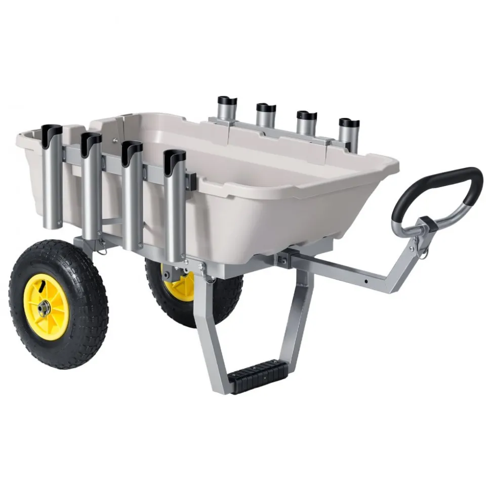 VEVOR Beach Fishing Cart, 200 lbs Load Capacity, Fishing Cart with Poly Bed, Heavy-Duty Aluminum Alloy Frame, 13-Inch All-Terrain Tires, 8 Rod Holders, Strap, Easy to Clean, for Outdoor Camping Picnic