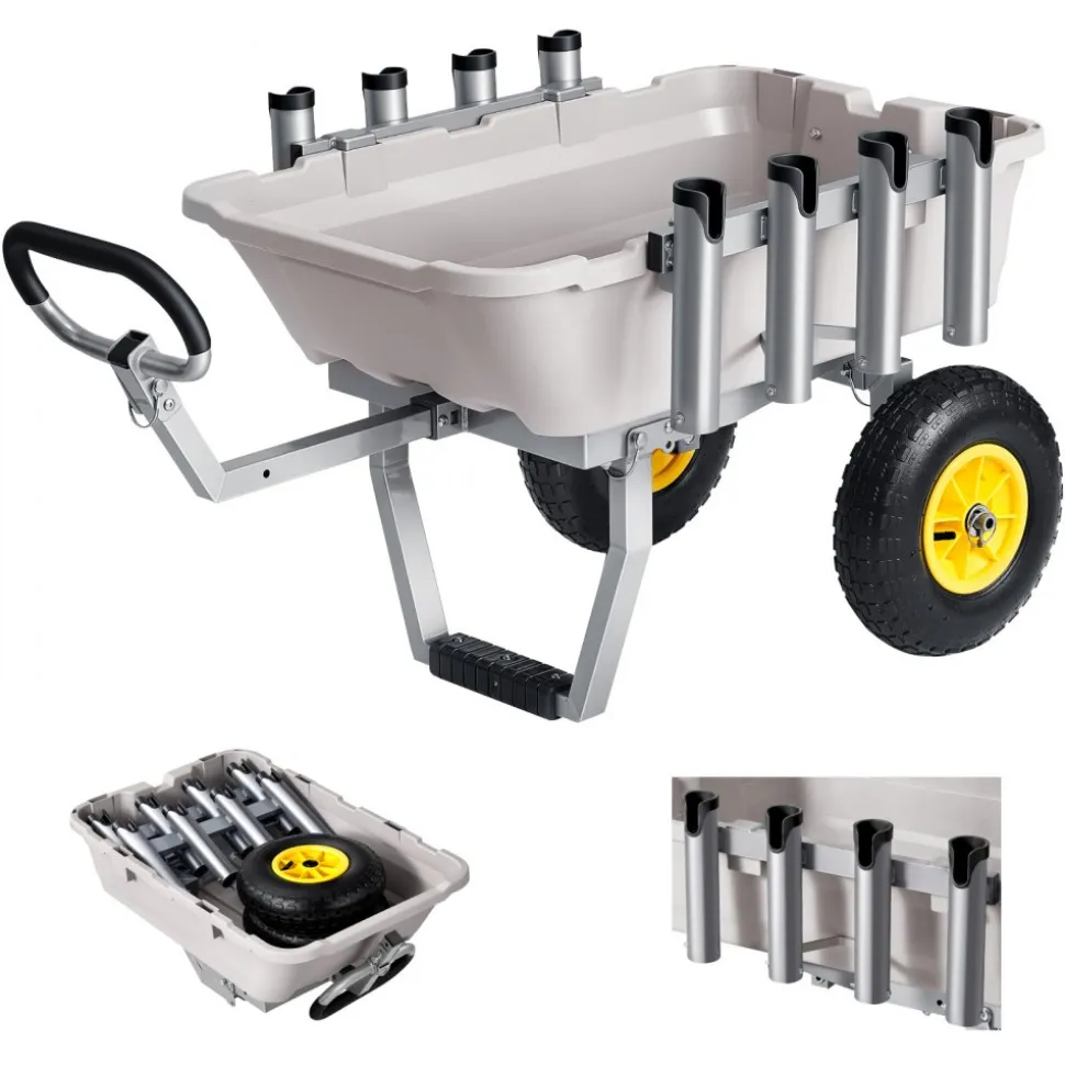 VEVOR Beach Fishing Cart, 200 lbs Load Capacity, Fishing Cart with Poly Bed, Heavy-Duty Aluminum Alloy Frame, 13-Inch All-Terrain Tires, 8 Rod Holders, Strap, Easy to Clean, for Outdoor Camping Picnic