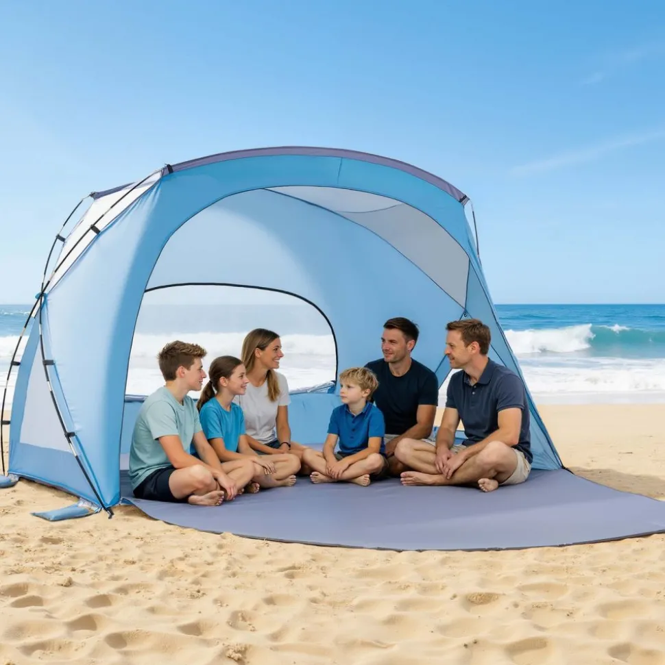 VEVOR Beach Tent Sun Shelter for 6 Person, UPF 50+ Protection, Portable Sun Shade Canopy with Carrying Bag & Sand Pockets, Lightweight and Easy Setup Beach Umbrella for Family Camping Outdoor Picnic