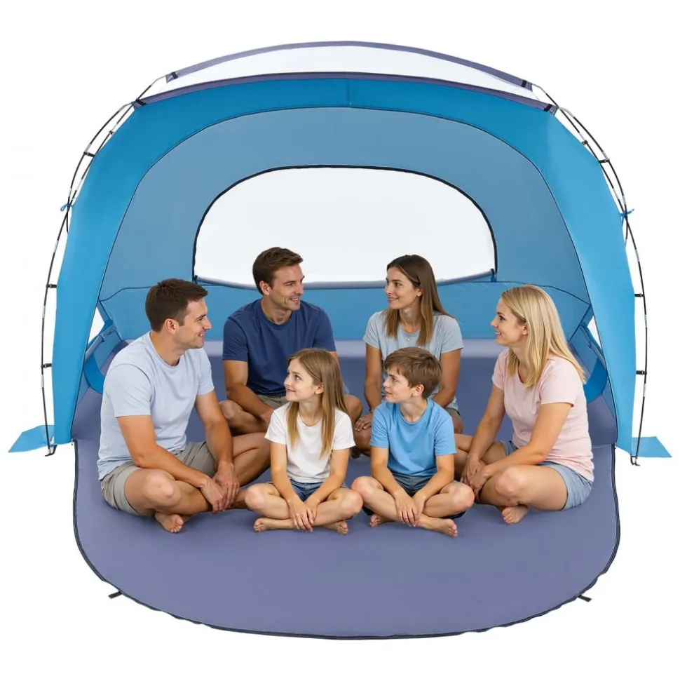 VEVOR Beach Tent Sun Shelter for 6 Person, UPF 50+ Protection, Portable Sun Shade Canopy with Carrying Bag & Sand Pockets, Lightweight and Easy Setup Beach Umbrella for Family Camping Outdoor Picnic