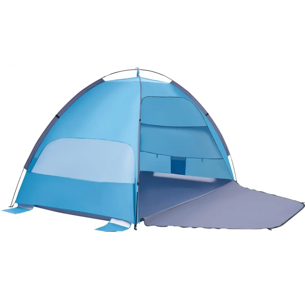 VEVOR Beach Tent Sun Shelter for 4 Person, UPF 50+ Protection, Portable Sun Shade Canopy with Carrying Bag & Sand Pockets, Lightweight and Easy Setup Beach Umbrella for Camping Fishing Outdoor Picnic