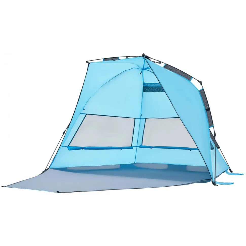 VEVOR Beach Tent Sun Shelter for 4 Person, Pop Up Beach Tent UPF 50+ Protection, Portable Sun Shade Canopy with Carrying Bag and Sand Pockets, Easy Setup Umbrella for Camping Fishing Outdoor Picnic
