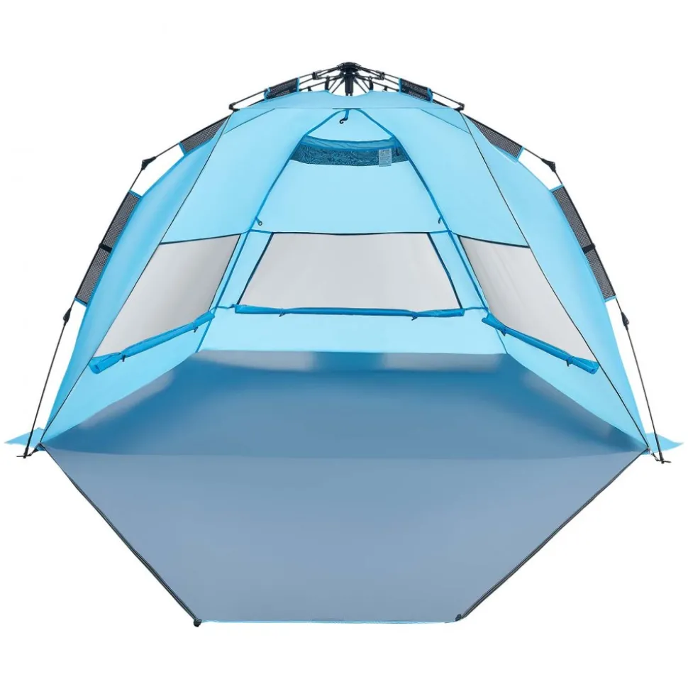VEVOR Beach Tent Sun Shelter for 4 Person, Pop Up Beach Tent UPF 50+ Protection, Portable Sun Shade Canopy with Carrying Bag and Sand Pockets, Easy Setup Umbrella for Camping Fishing Outdoor Picnic