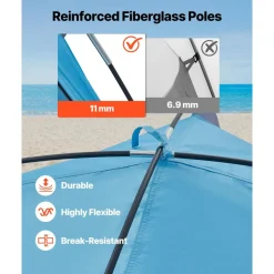 VEVOR Beach Tent Sun Shelter for 6 Person, UPF 50+ Protection, Portable Sun Shade Canopy with Carrying Bag & Sand Pockets, Lightweight and Easy Setup Beach Umbrella for Camping Fishing Outdoor Picnic